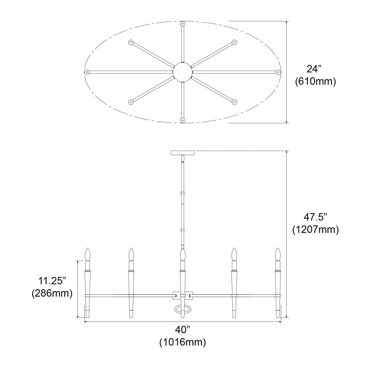 Chandelier linéaire Langford - Sans abat - jour by Dainolite | Luminaires & cie