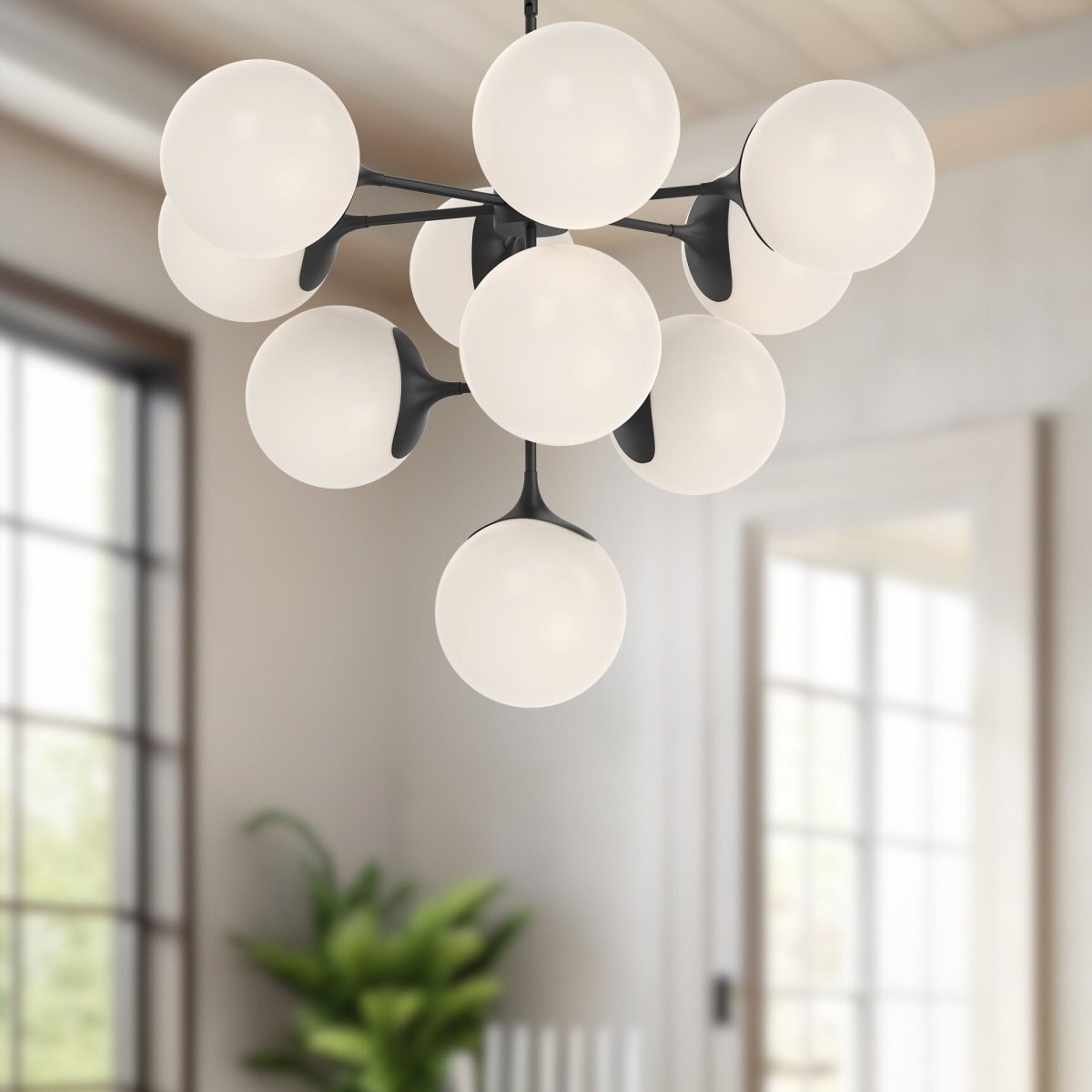 Chandelier Nouveau - Verre mate mat / opale mate 34 7/8" by Alora Lighting | Luminaires & cie