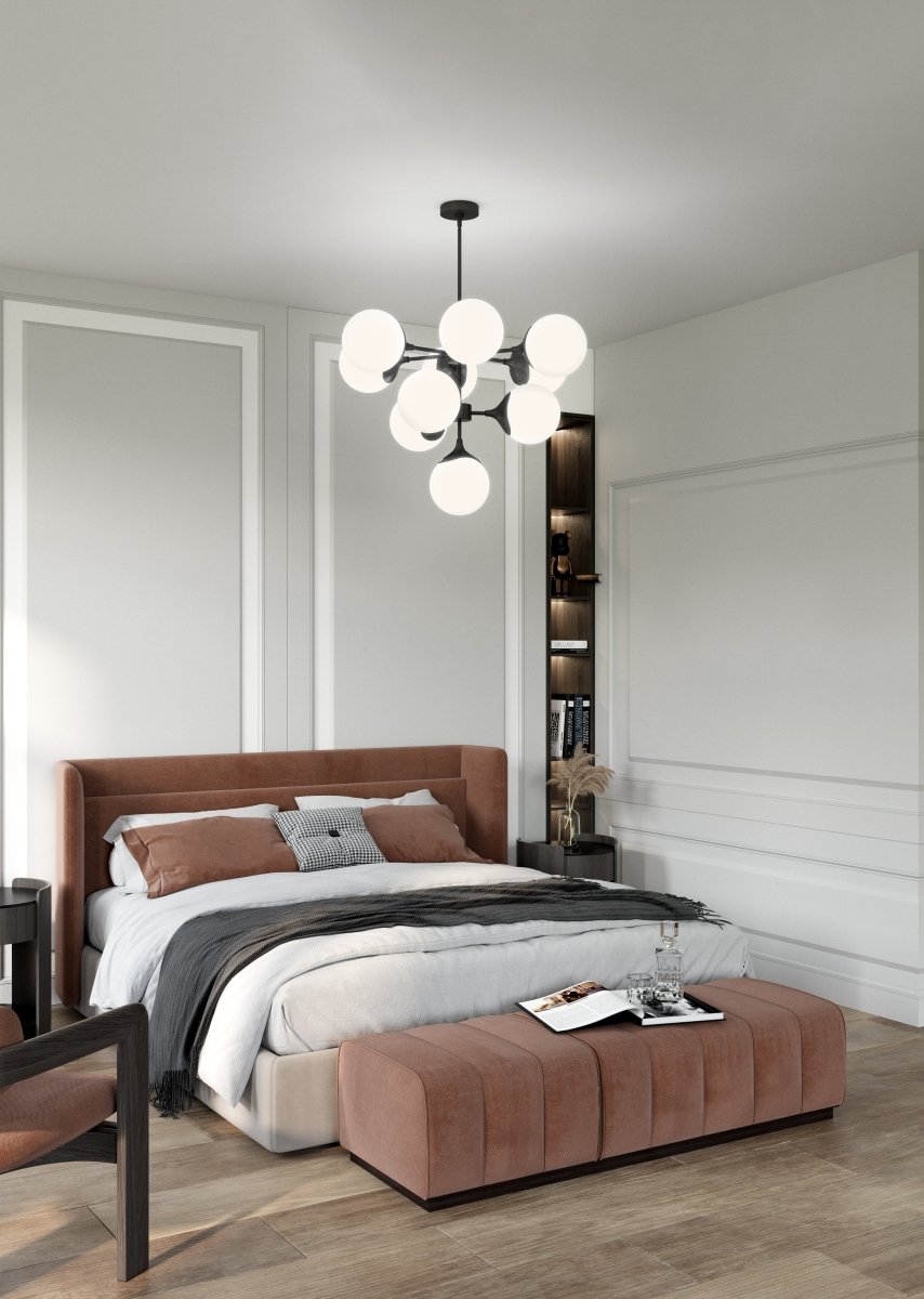 Chandelier Nouveau - Verre mate mat / opale mate 34 7/8" by Alora Lighting | Luminaires & cie