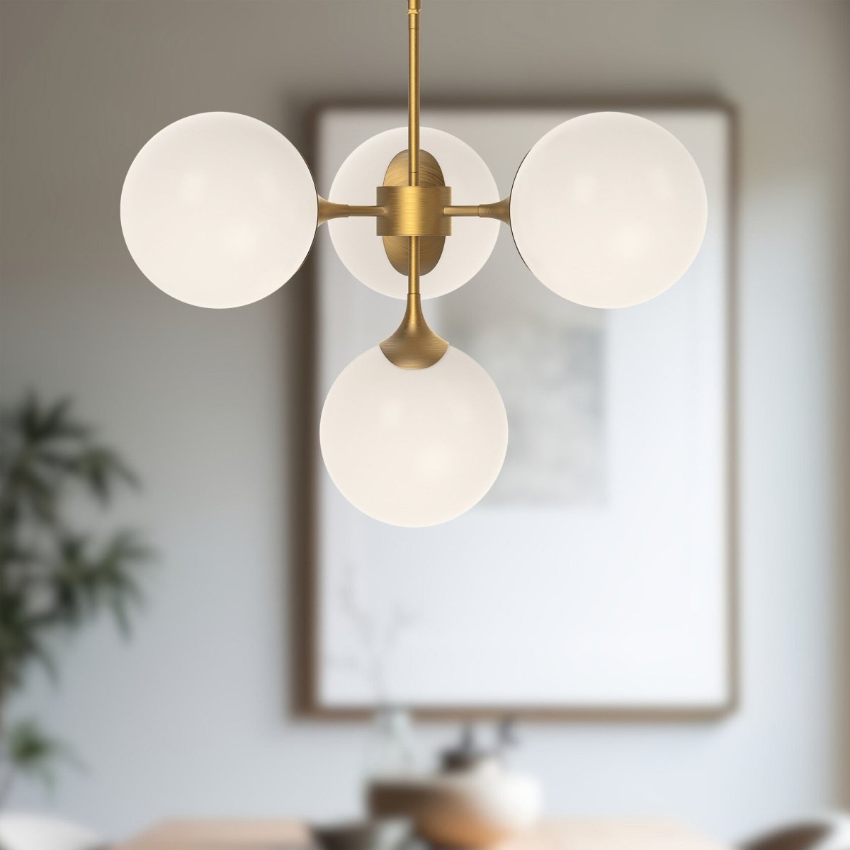 Chandelier Nouveau - Verre mate d'or / opale âgé 26" by Alora Lighting | Luminaires & cie