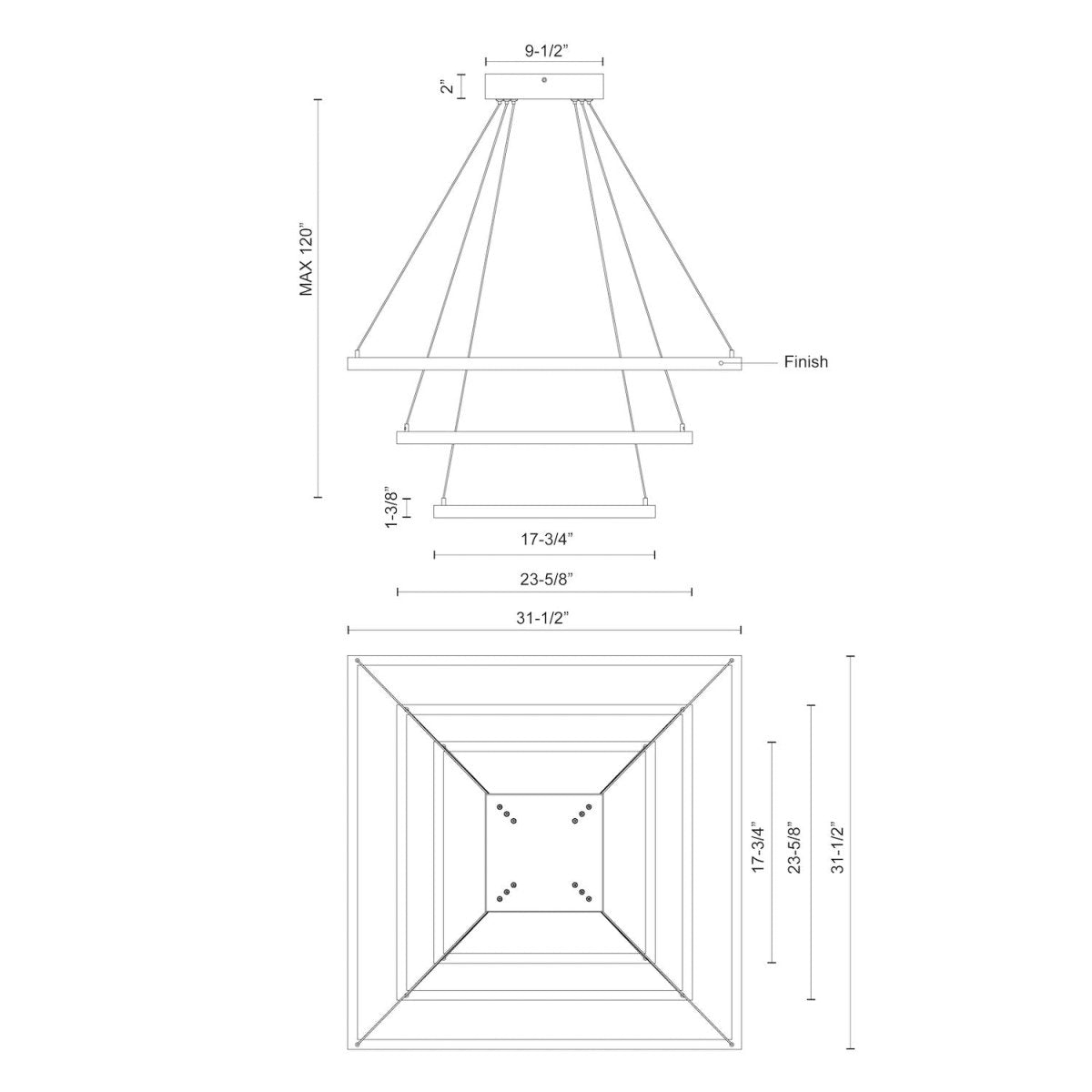 Chandelier Piazza - Or brossé 31 1/2" 3 - étages by Kuzco Lighting | Luminaires & cie