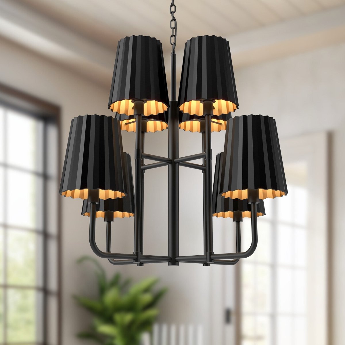 Chandelier Plisse - Noir mat 30" by Alora Lighting | Luminaires & cie