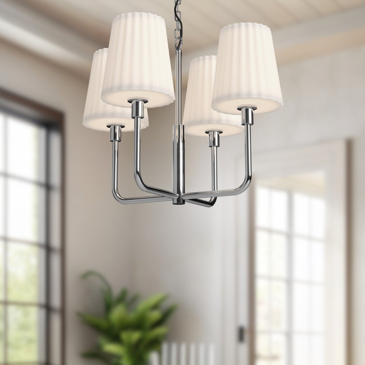 Chandelier Plisse - Verre mate chromée / opale 22 1/2" by Alora Lighting | Luminaires & cie