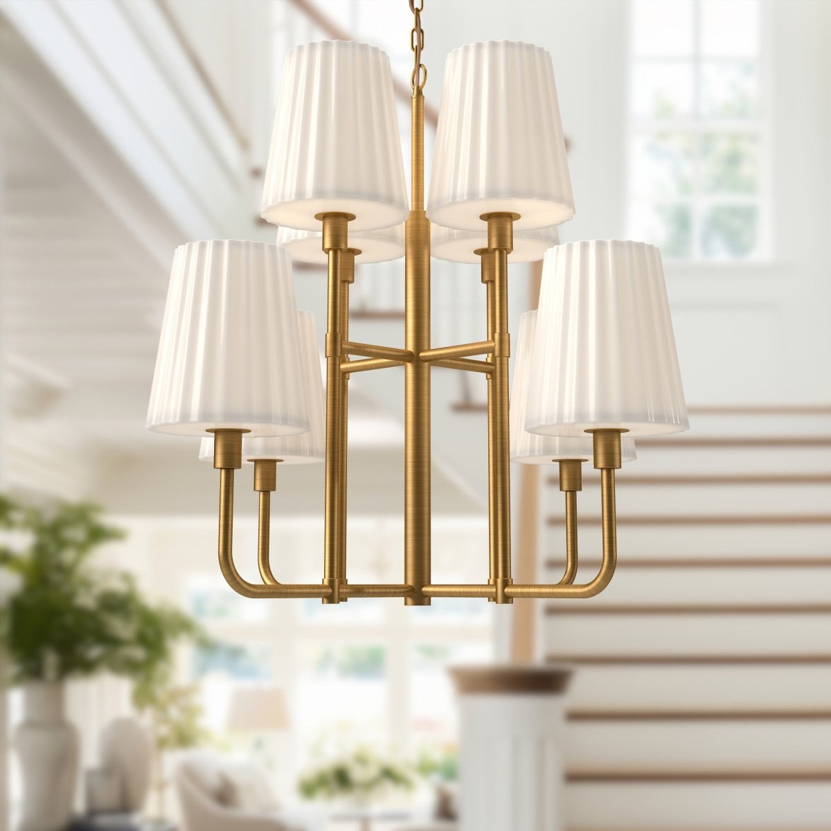 Chandelier Plisse - Verre mate d'or / opale âgé 30" by Alora Lighting | Luminaires & cie
