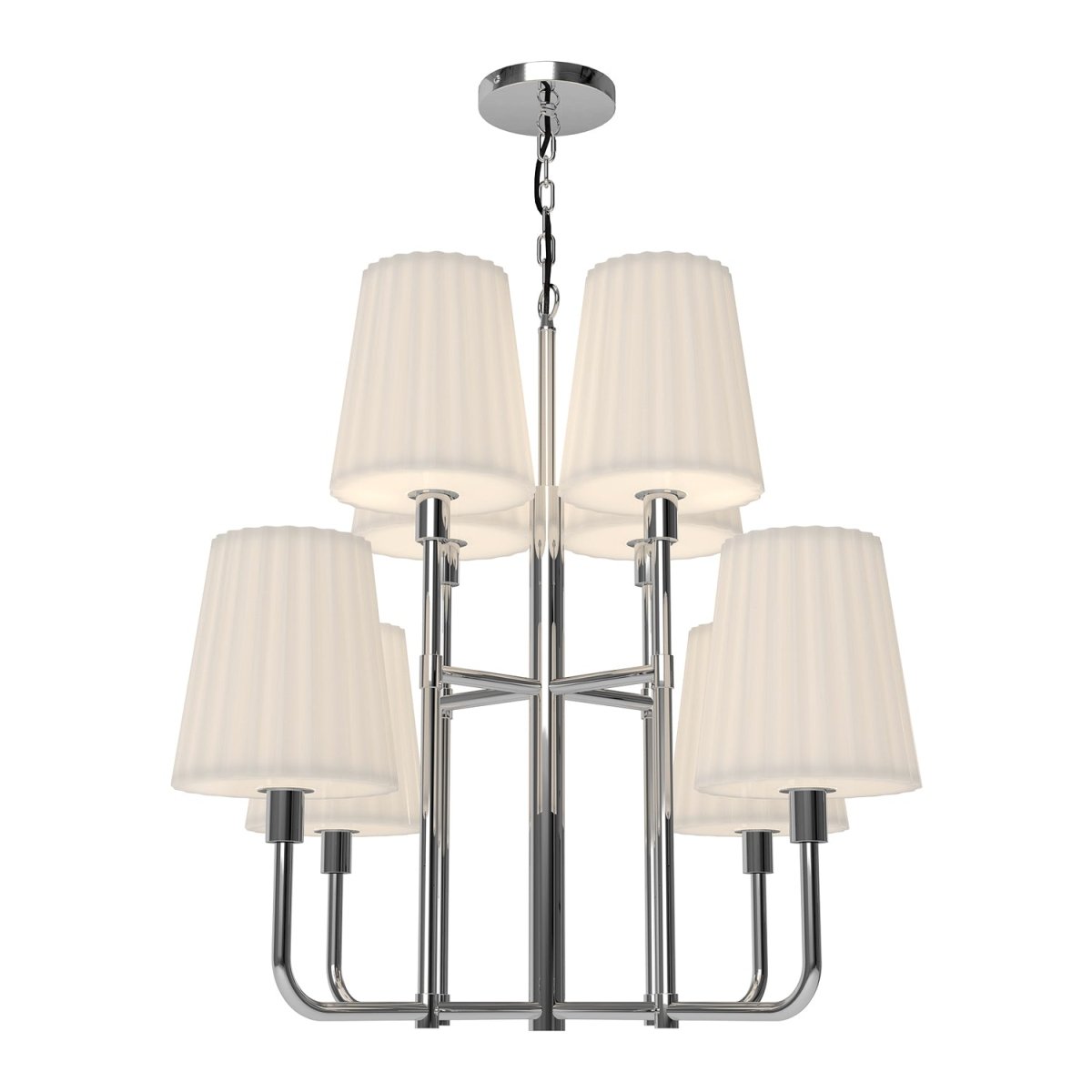 Chandelier Plisse - Verre mate chromée / opale 30" by Alora Lighting | Luminaires & cie