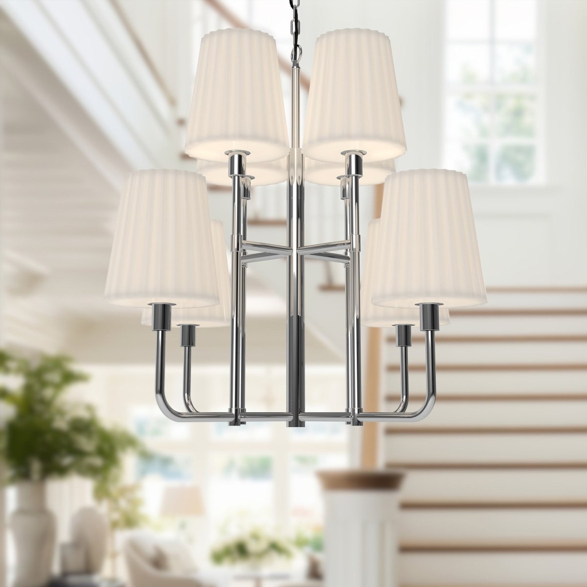 Chandelier Plisse - Verre mate chromée / opale 30" by Alora Lighting | Luminaires & cie