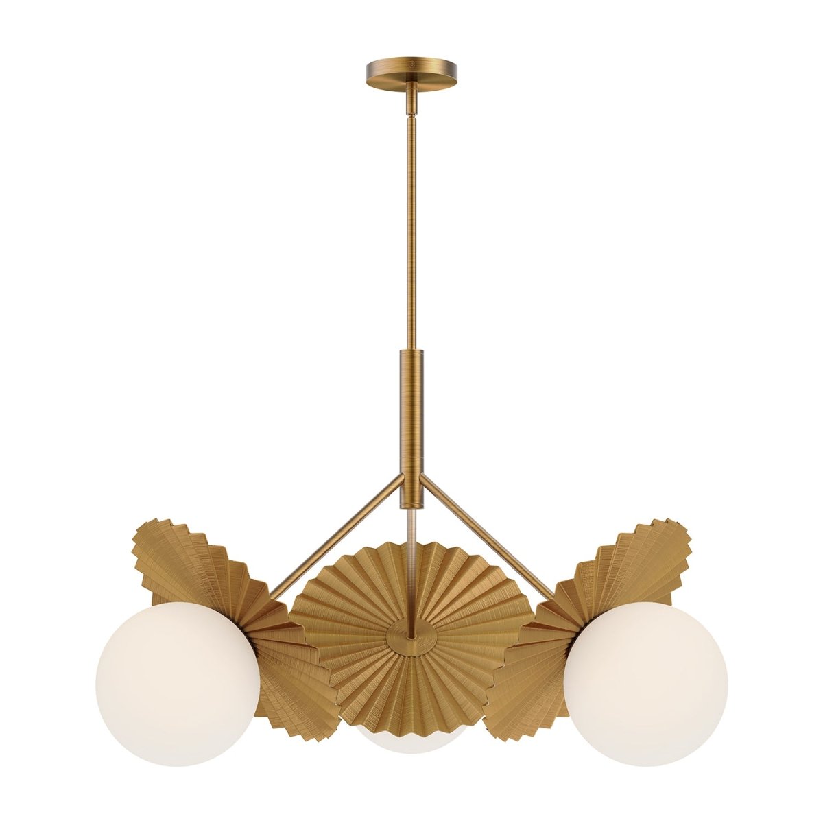 Chandelier Plume - Gold - or / Verre d'Opale 33 5/8" by Alora Lighting | Luminaires & cie