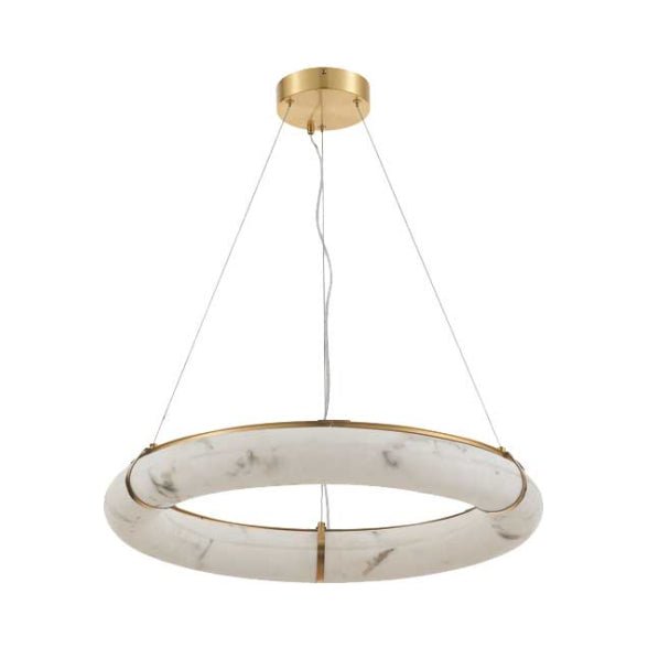 Chandelier Reuben - Laiton vieilli et albâtre 27" by Dainolite | Luminaires & cie