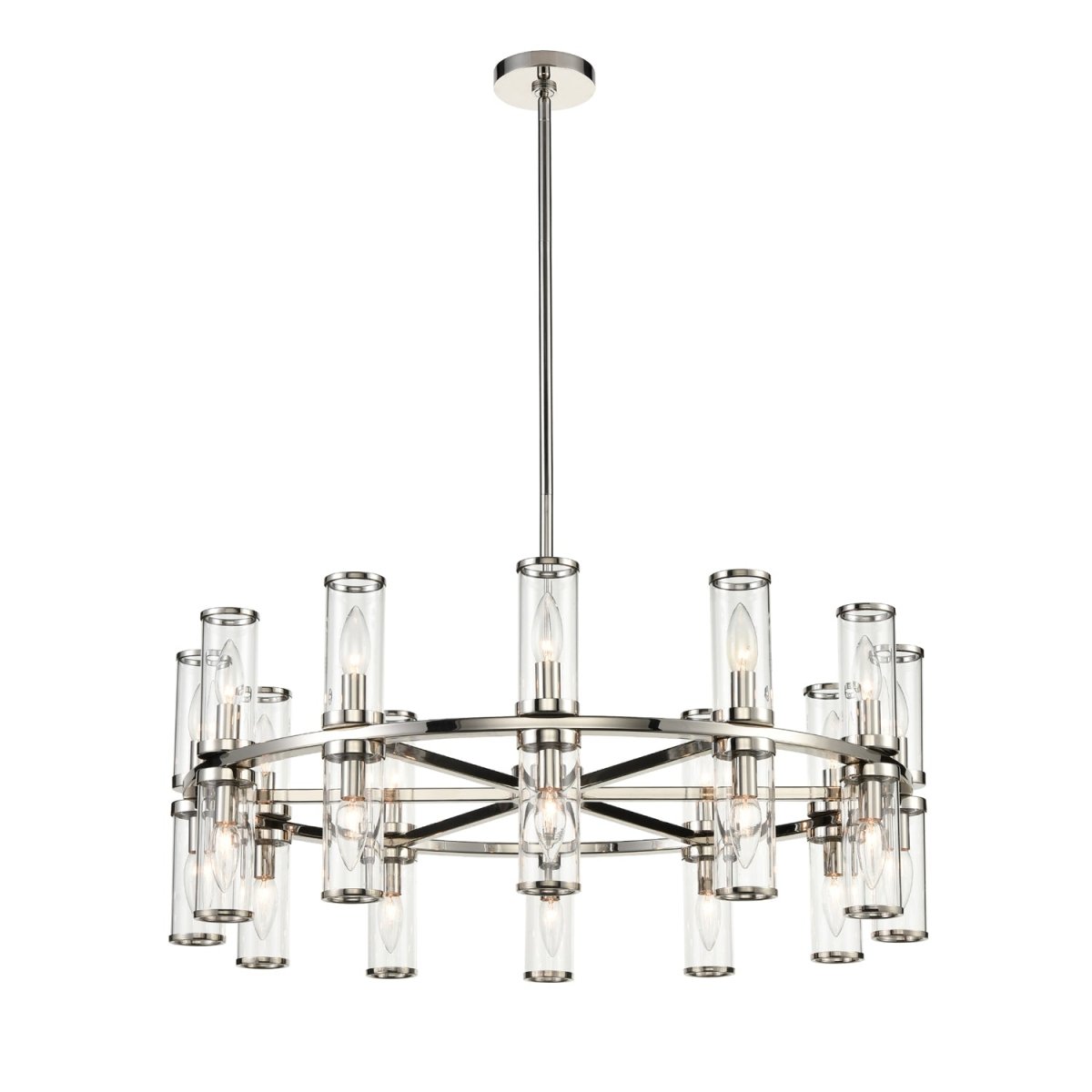 Chandelier Revolve - Verre transparent / nickel poli 32 3/4" 12 5/8" by Alora Lighting | Luminaires & cie