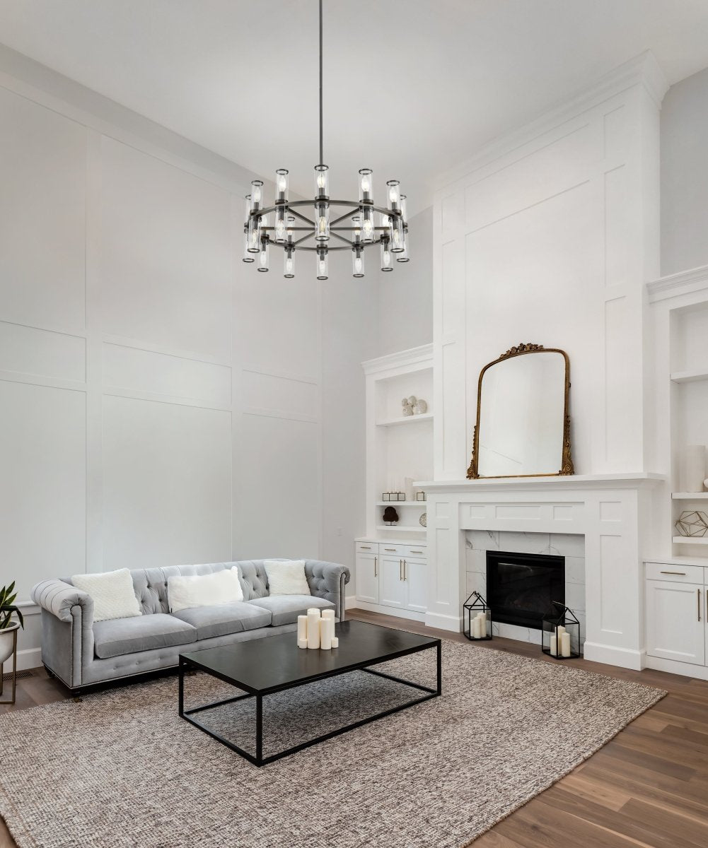 Chandelier Revolve - Verre transparent / bronze urbain 32 3/4" 12 5/8" by Alora Lighting | Luminaires & cie