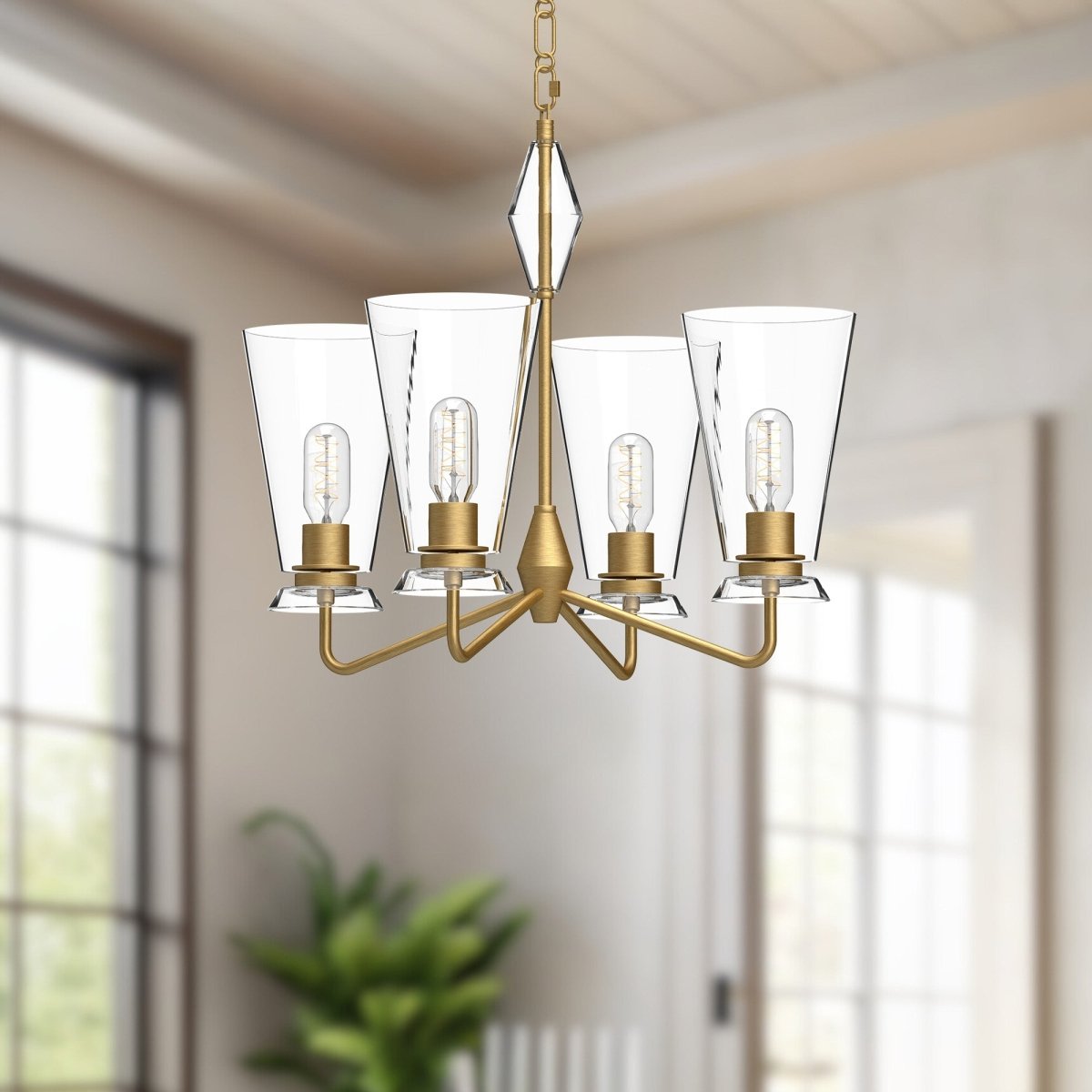 Chandelier Salem - Gold / verre clair brossé by Alora Lighting | Luminaires & cie
