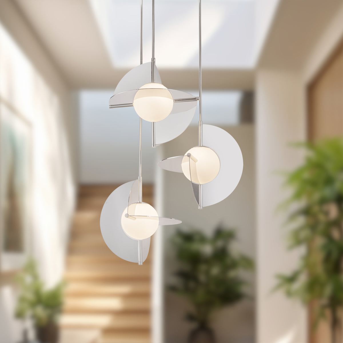 Lustre Scorpio Nickel poli / Verre opale – vue 4