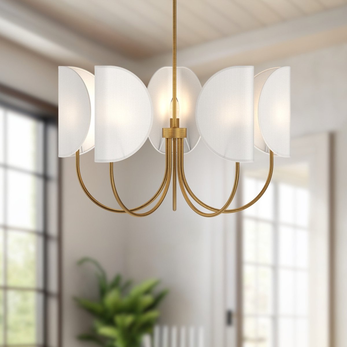 Chandelier Seno - Tissu de coton en or / blanc âgé 32" by Alora Lighting | Luminaires & cie