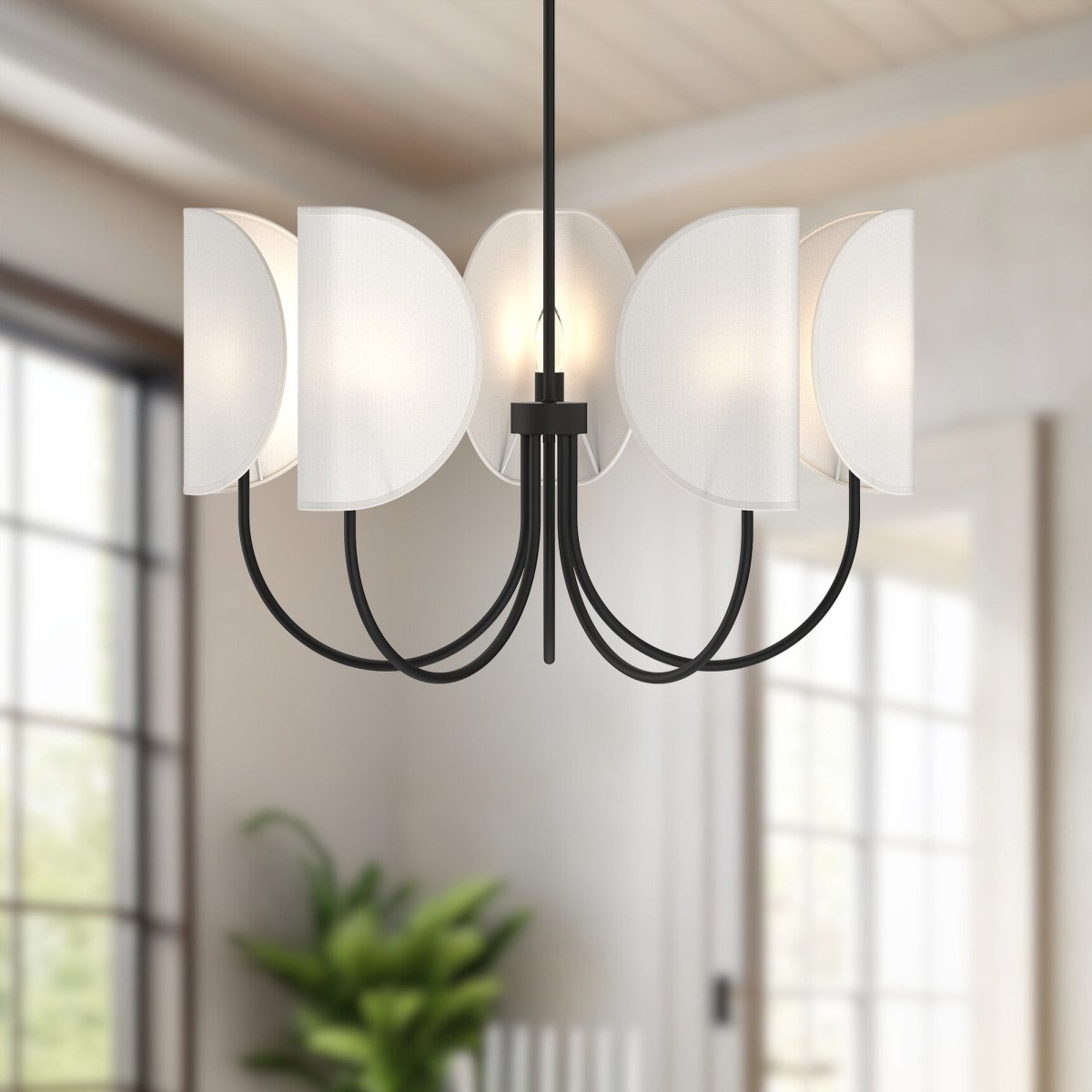 Chandelier Seno - Tissu de coton noir / blanc mat 32" by Alora Lighting | Luminaires & cie