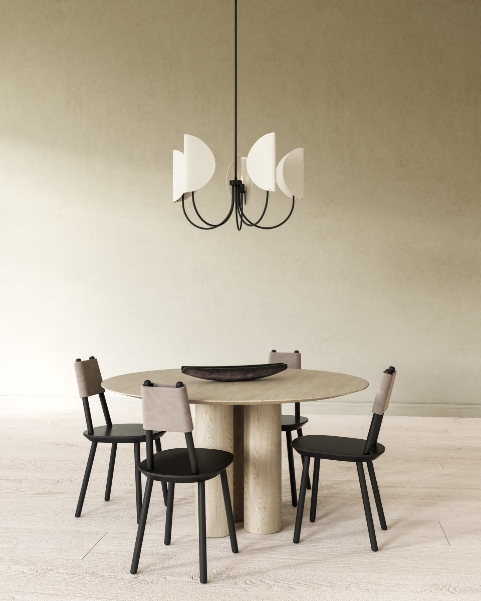 Chandelier Seno - Tissu de coton noir / blanc mat 32" by Alora Lighting | Luminaires & cie