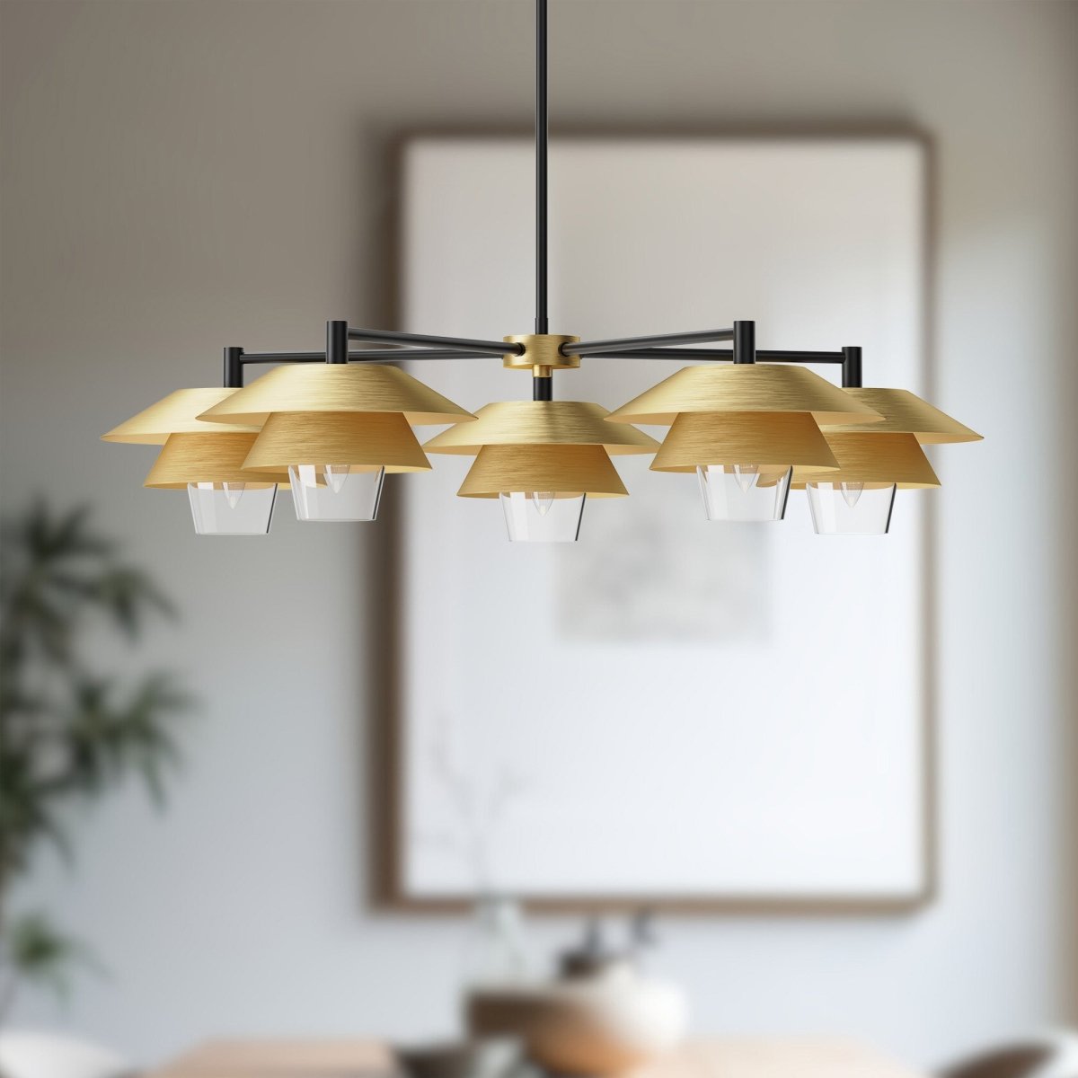 Chandelier Tetsu - Gold / verre clair brossé by Alora Lighting | Luminaires & cie