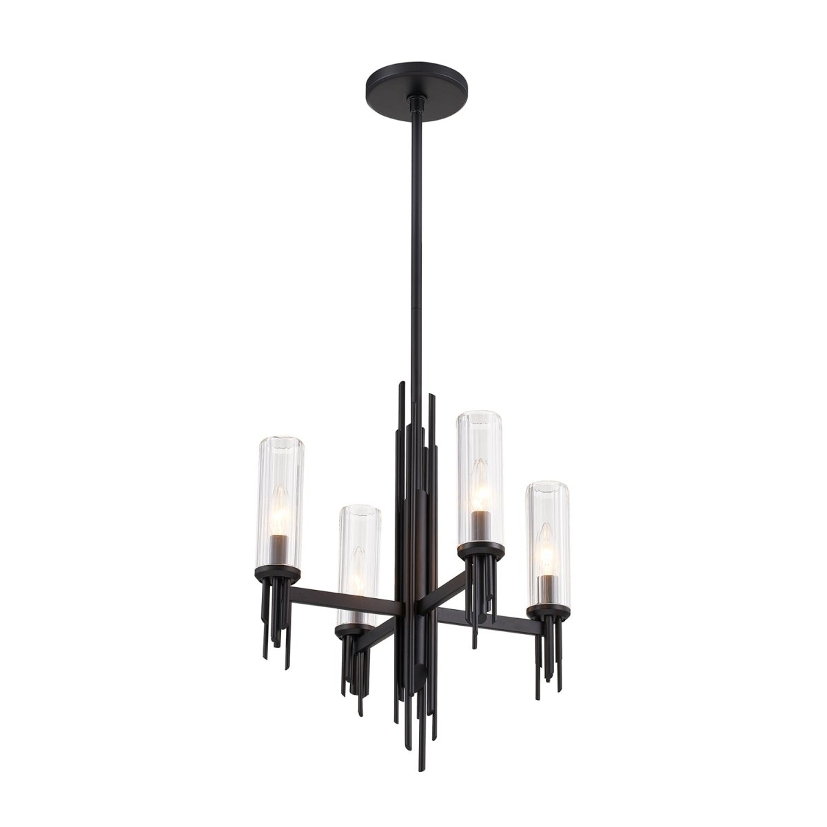 Chandelier Torres - Verre côtelé transparent / noir mat 18" by Alora Lighting | Luminaires & cie