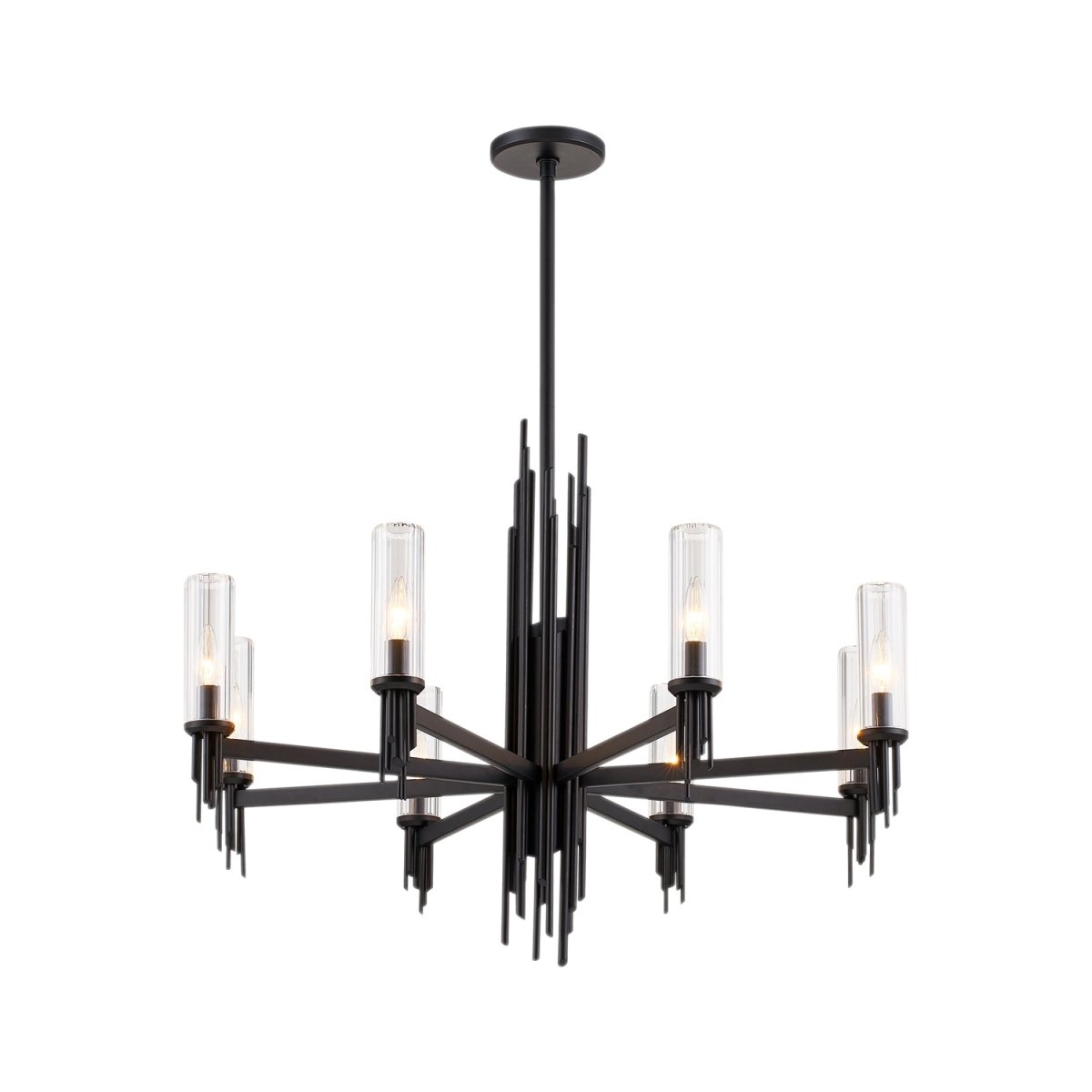 Chandelier Torres - Verre côtelé transparent / noir mat 36 1/8" by Alora Lighting | Luminaires & cie