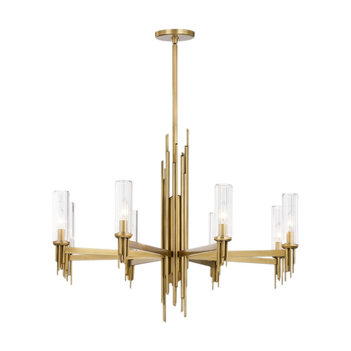 Chandelier Torres - Verre à côte / laiton vintage 36 1/8" by Alora Lighting | Luminaires & cie