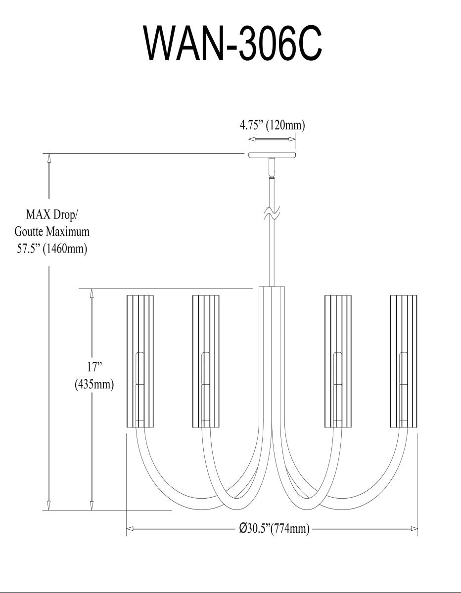 Chandelier Wand - Noir et Laiton vieilli avec verre givré 30 1/2" by Dainolite | Luminaires & cie