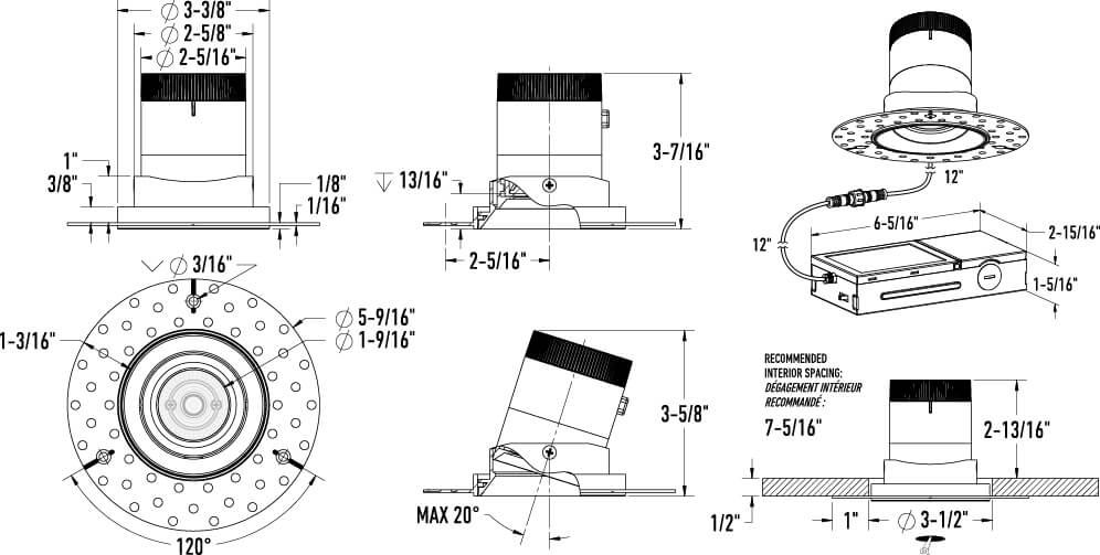 Encastré 3" rond dirigeable Moda 20°, Sans cadre, Alzak – vue 2