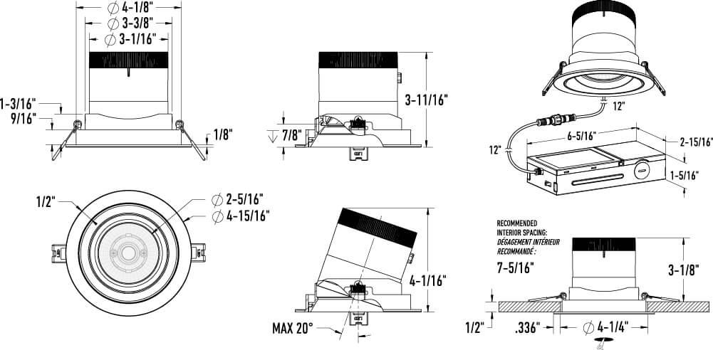 Encastré 4" rond dirigeable Moda 20°, Noir, Alzak – vue 2