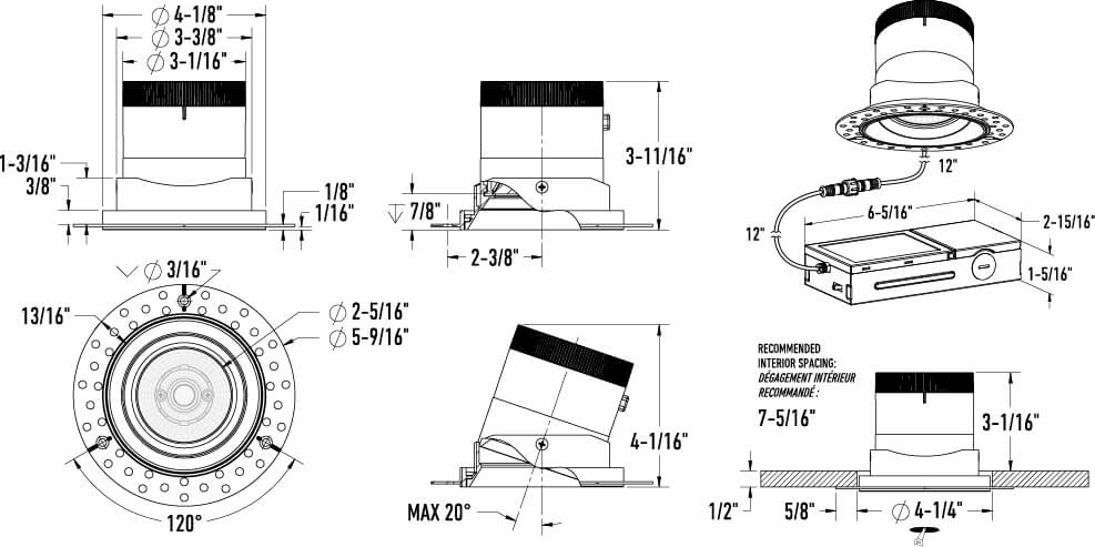 Encastré 4" rond dirigeable Moda 20°, Sans cadre, Alzak – vue 2