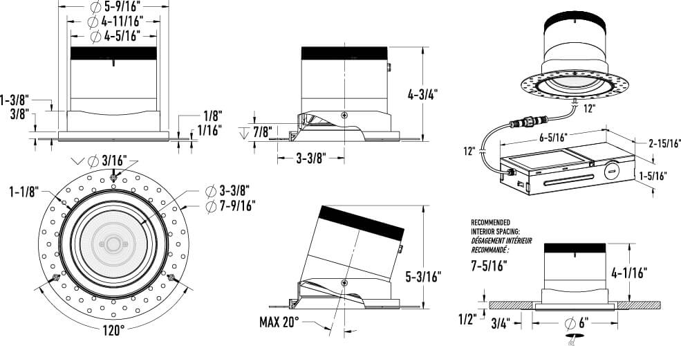 Encastré 6" rond dirigeable Moda 20°, Noir, Alzak – vue 2