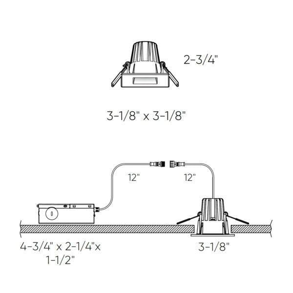 Encastré en retrait carré 2" RGR