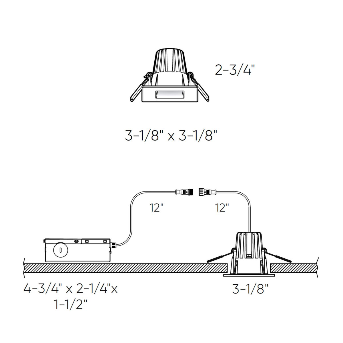 Encastré en retrait carré 2" RGR