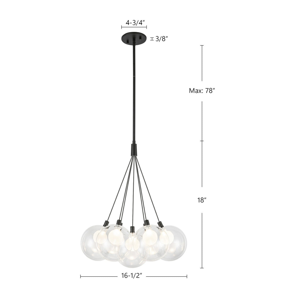 Lustre Bolla Noir, Verre transparent à l'extérieur, opale à l'intérieur, 16 1/2" – vue 4