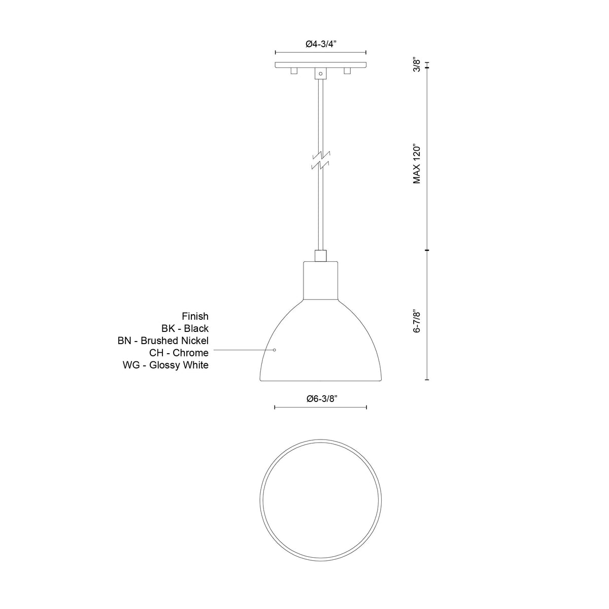 Mini-suspension Chroma Noir, 6 3/8" – vue 3