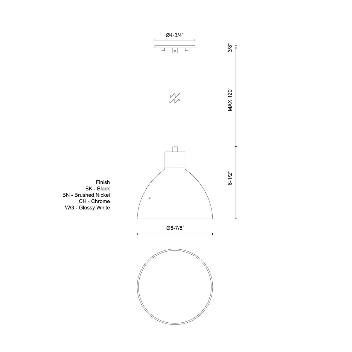 Mini-suspension Chroma Nickel brossé, 8 7/8" – vue 3