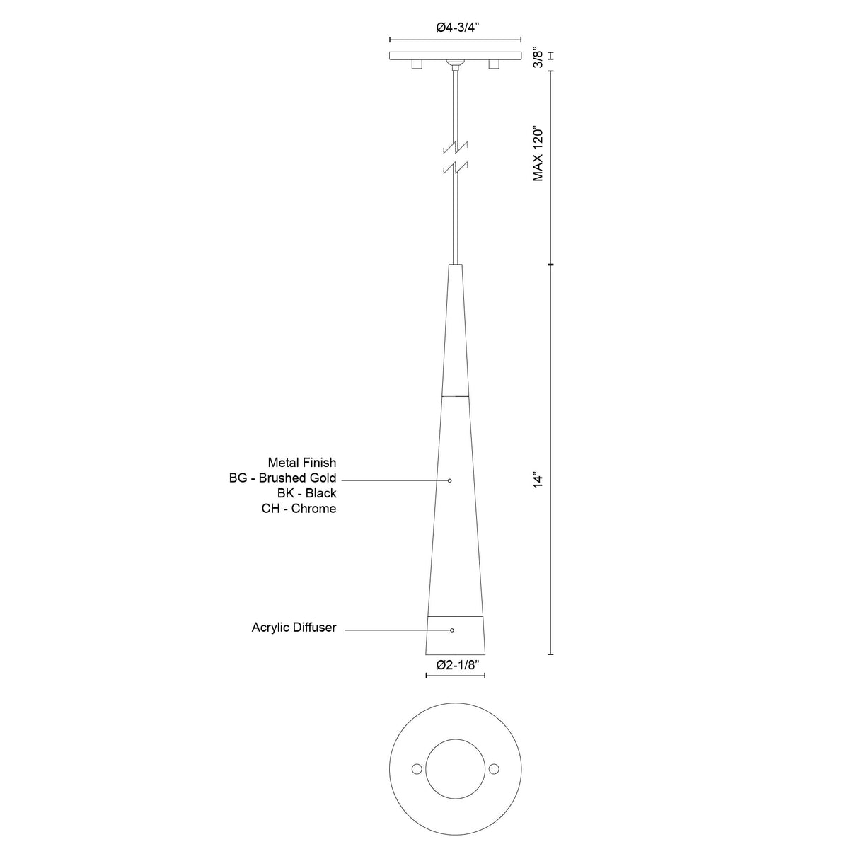 Mini-suspension Ultra Or brossé – vue 3