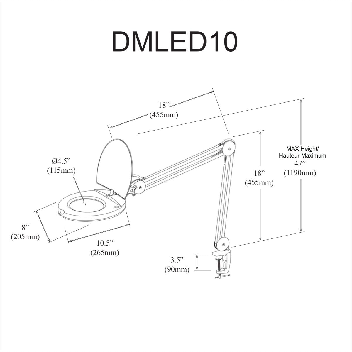 Lampe de bureau Magnifier - Noir Lentille 5D - 2.75x by Dainolite | Luminaires & cie