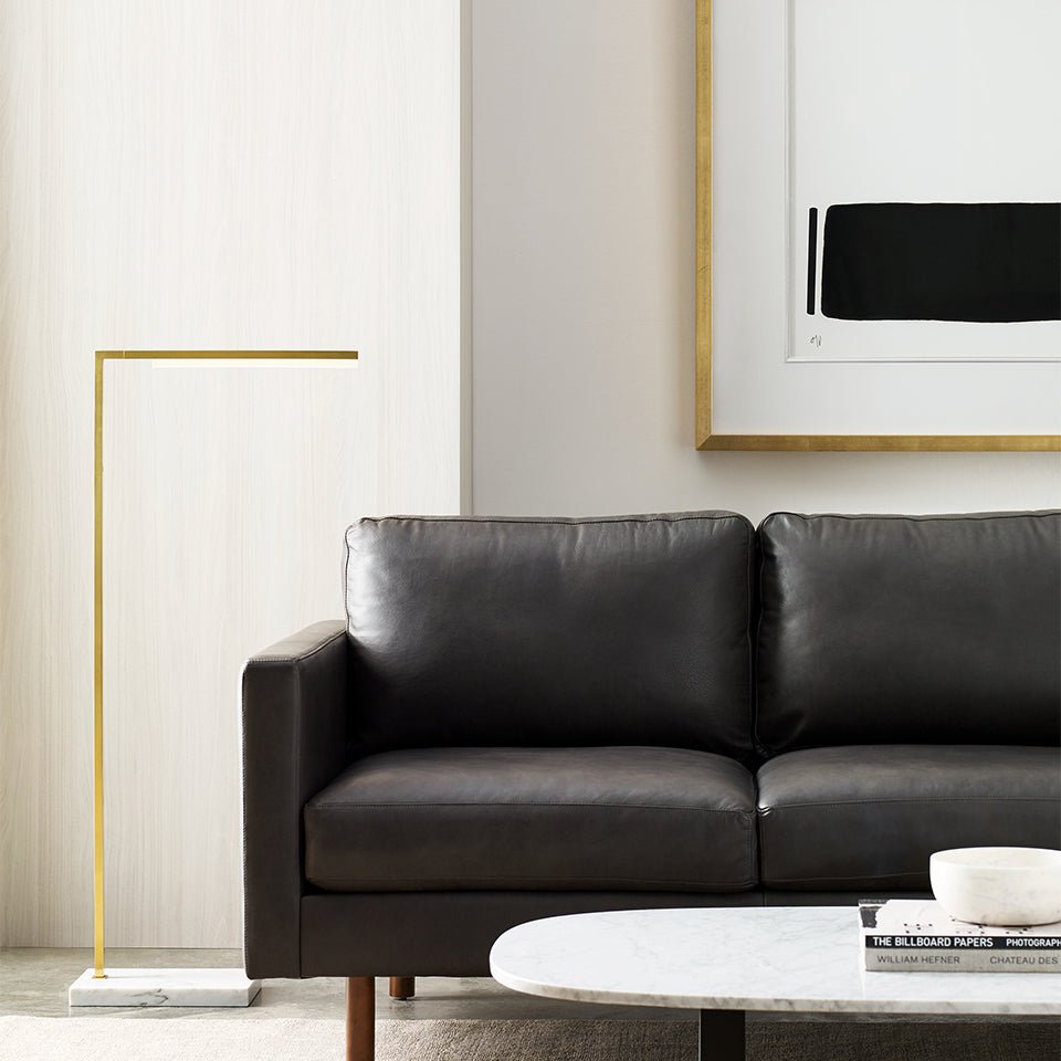 Lampe de plancher Klee - Laiton Naturel/Marbre Blanc by Tech Lighting | Luminaires & cie