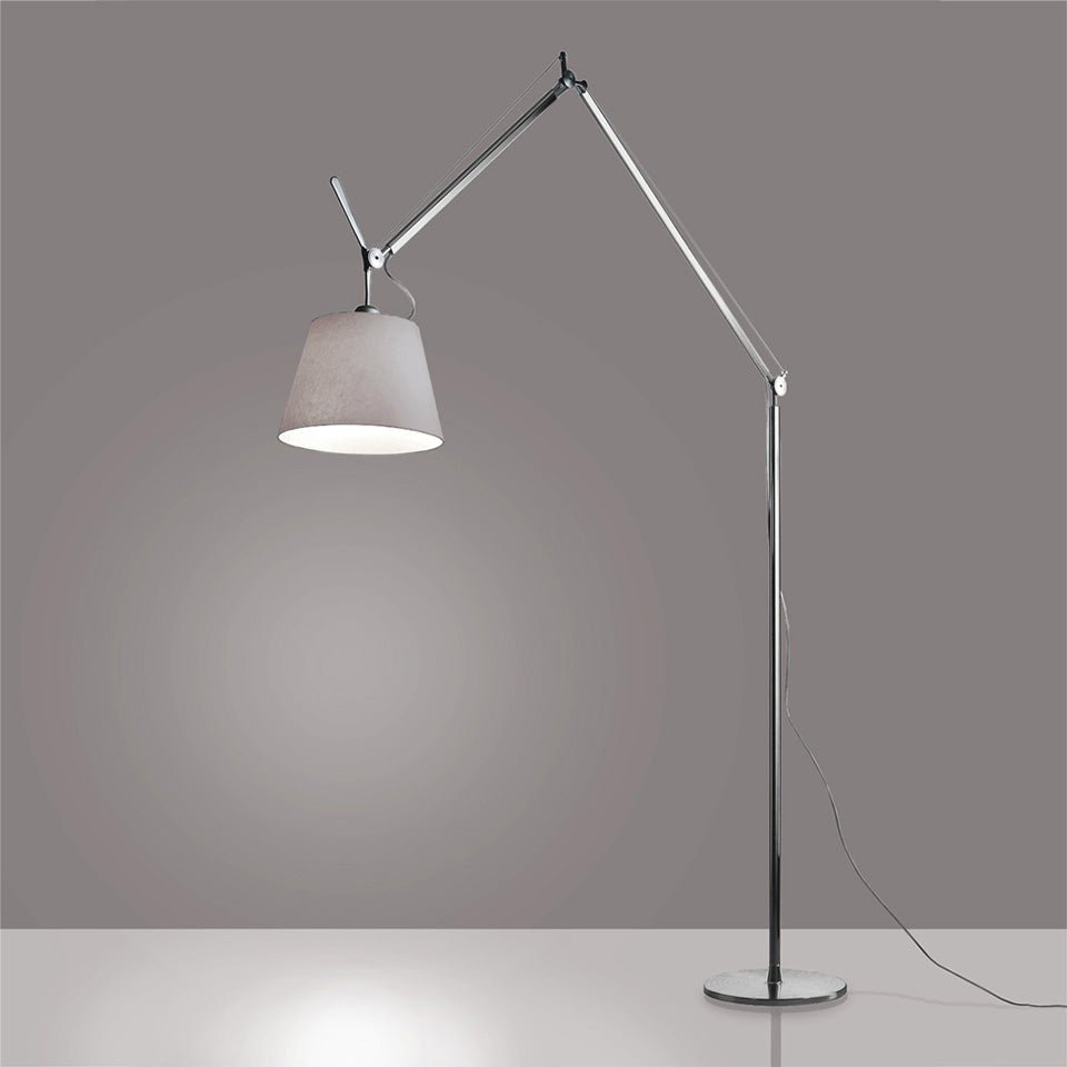 Lampe de plancher Tolomeo Mega - Aluminium + AJ Fibre 14" DEL / 31W / 3000°K / Dimmable sur câble by Artemide | Luminaires & cie