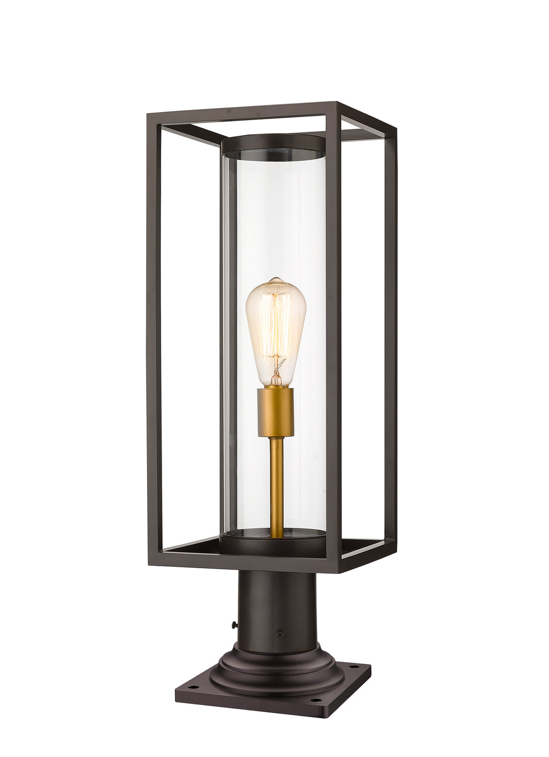 Lanterne extérieure sur socle Dunbroch Carré, Bronze foncé + Laiton extérieur, 23 3/4" – Z-Lite