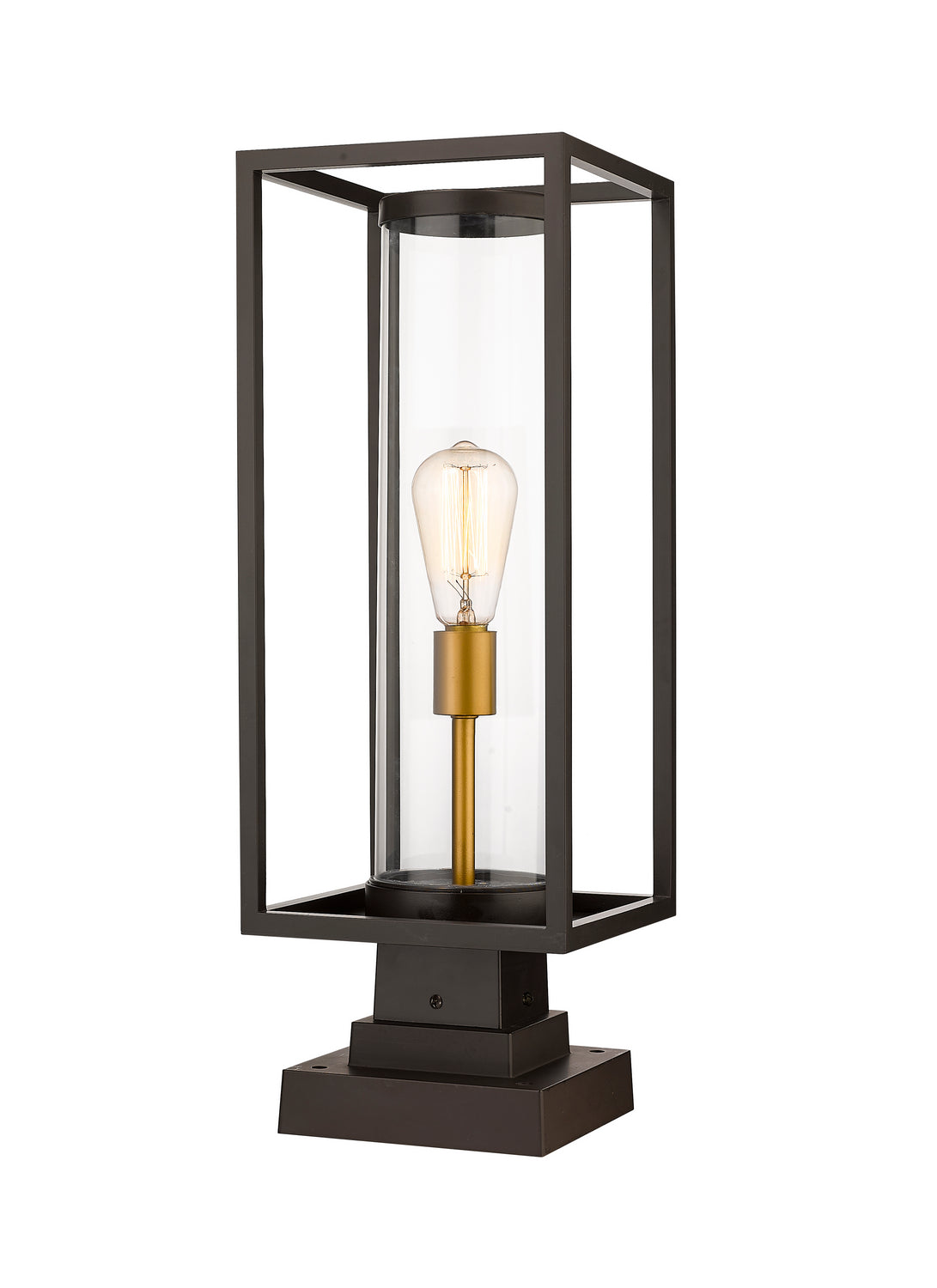 Lanterne extérieure sur socle Dunbroch Carré, Bronze foncé + Laiton extérieur, 22 3/4" – Z-Lite