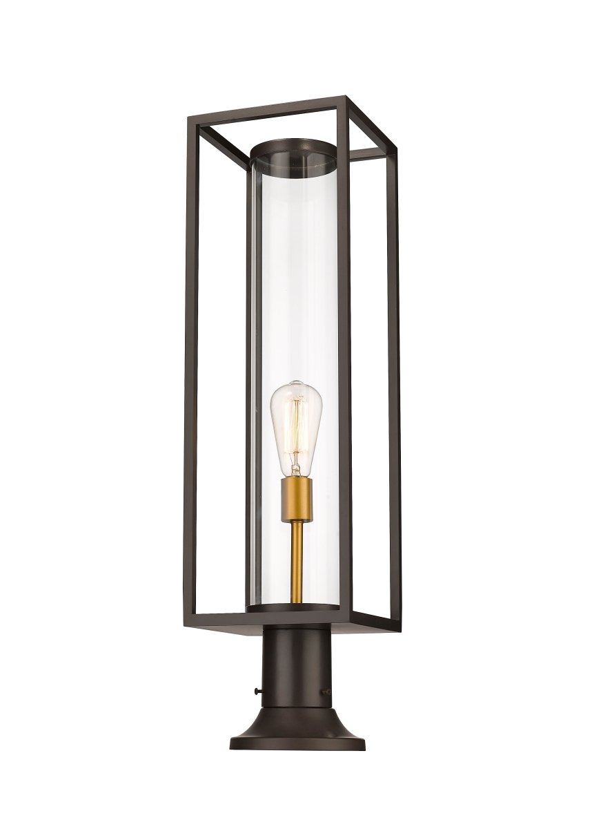 Lanterne extérieure sur socle Dunbroch - Carré Bronze foncé + Laiton extérieur 22 3/4" by Z-Lite | Luminaires & cie