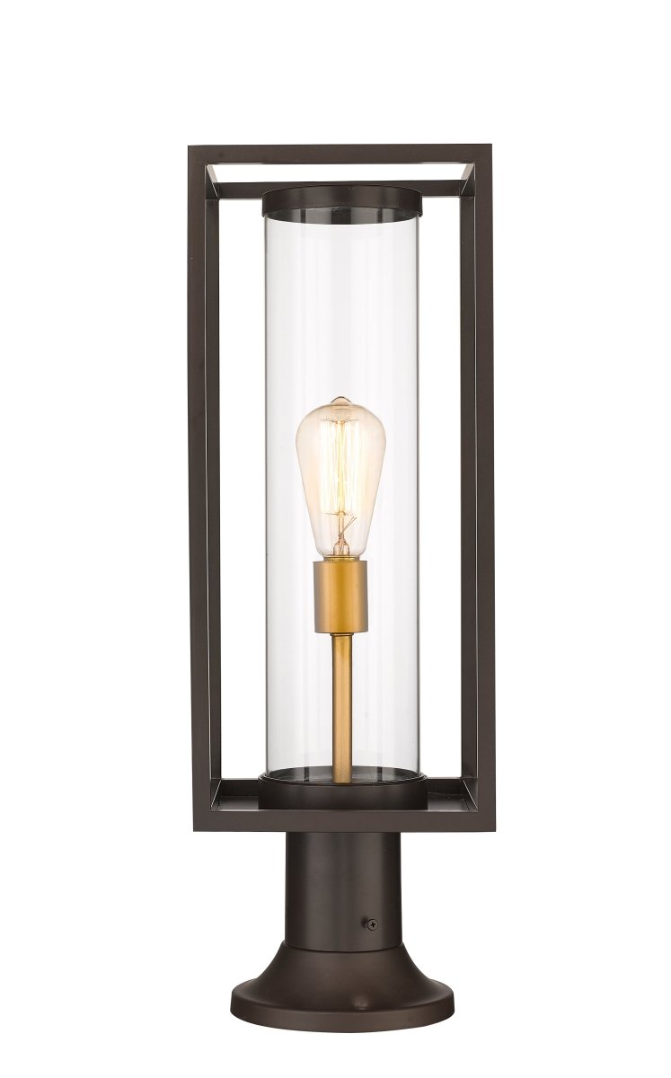 Lanterne extérieure sur socle Dunbroch - Carré Bronze foncé + Laiton extérieur 22 3/4" by Z-Lite | Luminaires & cie