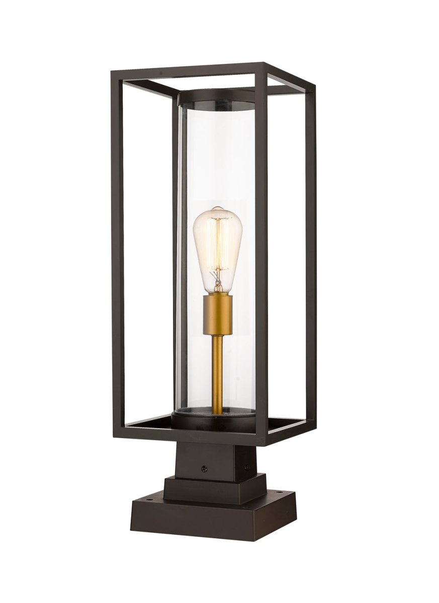 Lanterne extérieure sur socle Dunbroch - Carré Bronze foncé + Laiton extérieur 22 3/4" by Z-Lite | Luminaires & cie