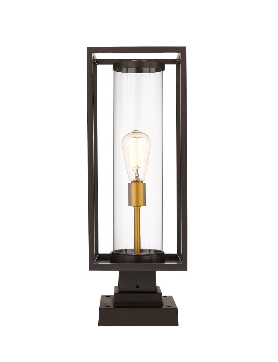 Lanterne extérieure sur socle Dunbroch - Carré Bronze foncé + Laiton extérieur 22 3/4" by Z-Lite | Luminaires & cie