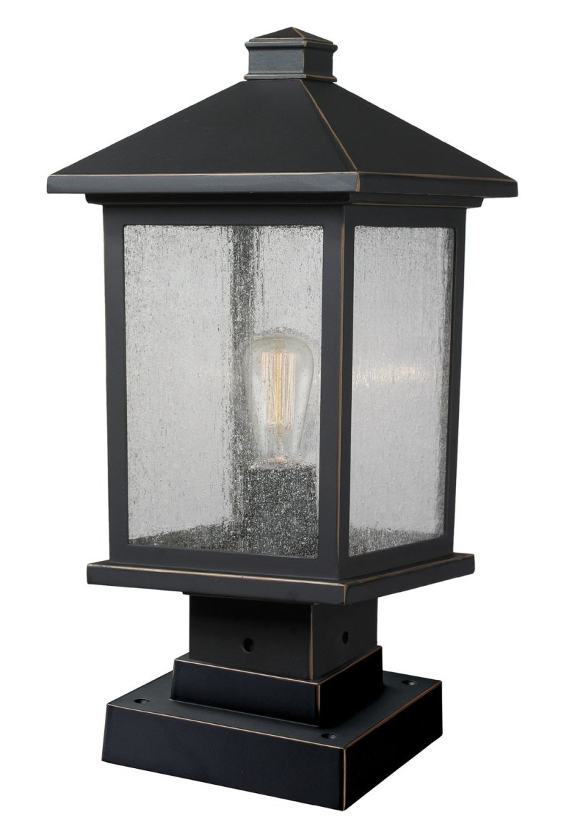 Lanterne extérieure sur socle Portland - Bronze huilé 8" 17" by Z-Lite | Luminaires & cie