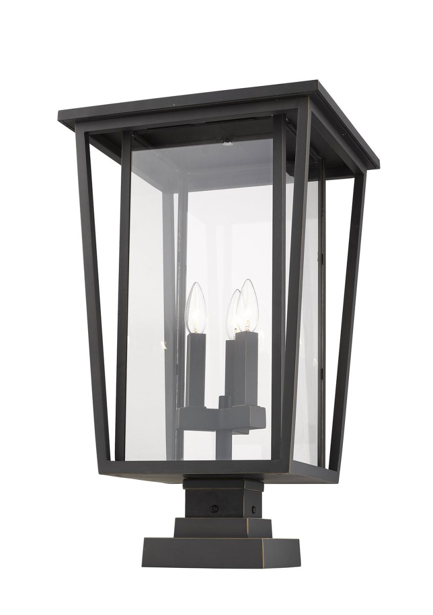 Lanterne extérieure sur socle Seoul - Carré Bronze huilé 14" by Z-Lite | Luminaires & cie