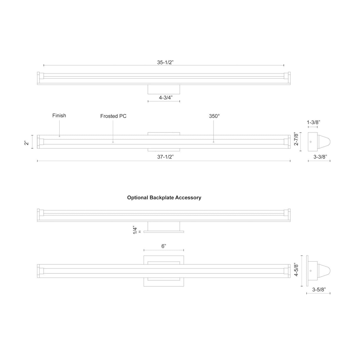 Barre d'éclairage de salle de bain Plymouth Noir, 37 1/2" – vue 3