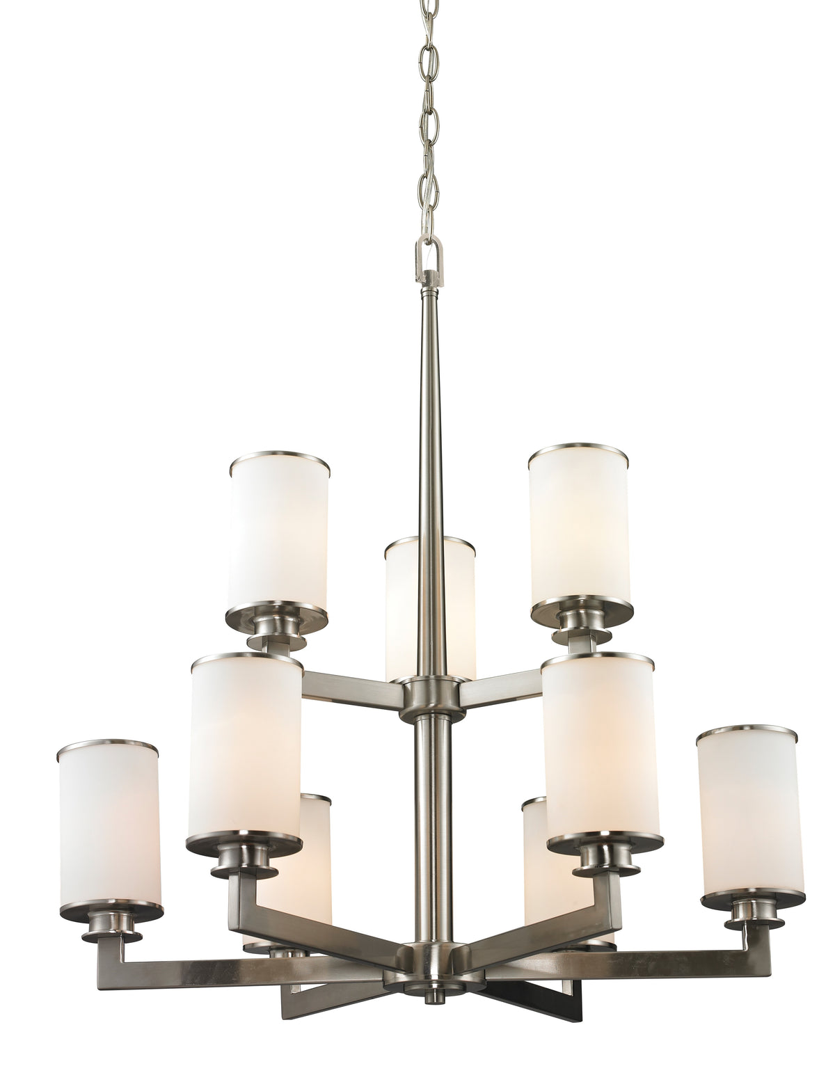 Lustre 2-étages Savannah Nickel brossé, Opale mate – Z-Lite