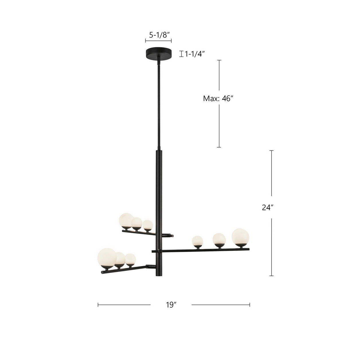 Lustre Cypress Noir / Verre opale, 19" – vue 6