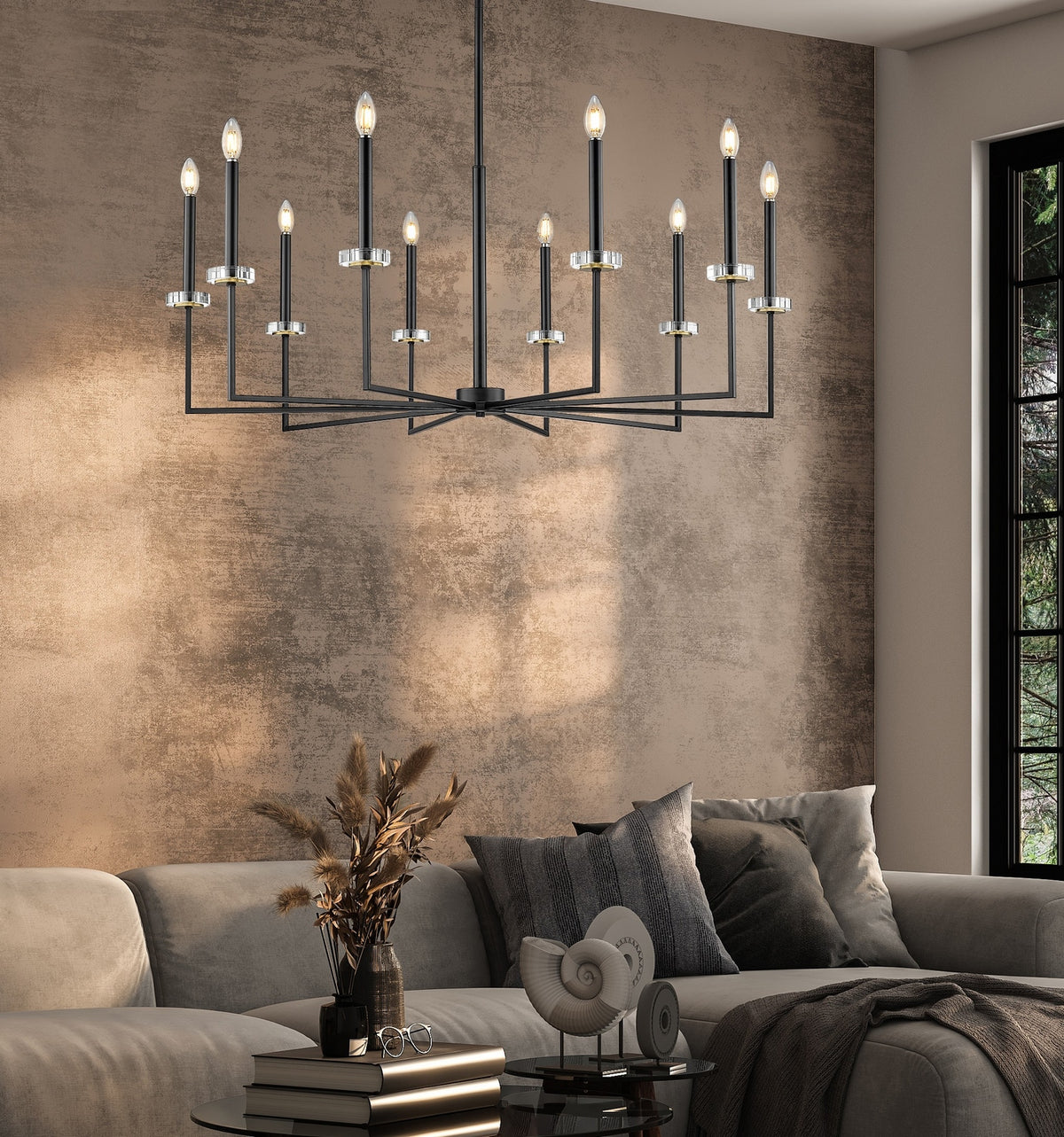 Lustre Gaultier Noir mat + Or moderne, 44 3/4", 45 1/4" – vue 8