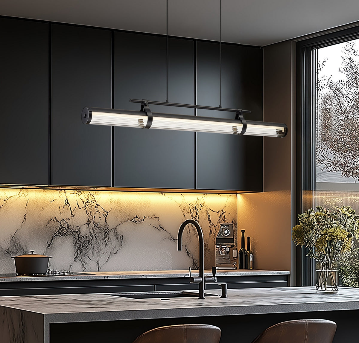 Lustre linéaire Benoit Noir mat, 44" – vue 7